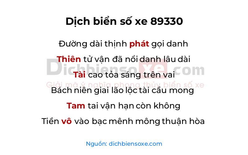 Dịch thơ biển số 89330