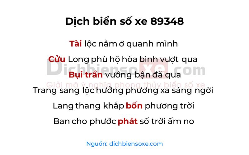 Dịch thơ biển số 89348