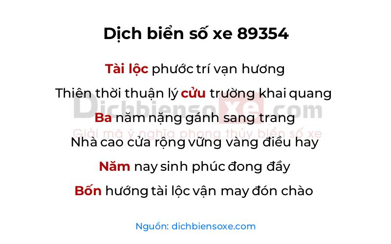 Dịch thơ biển số 89354