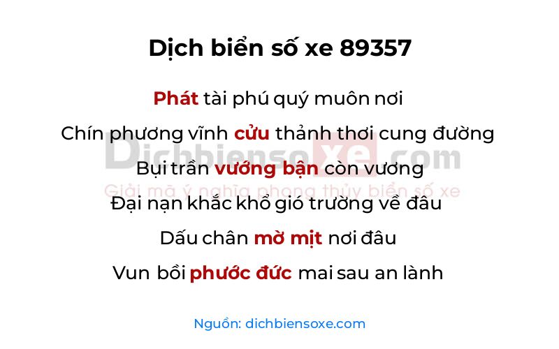 Dịch thơ biển số 89357