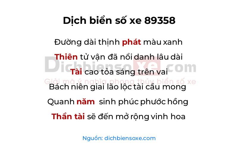 Dịch thơ biển số 89358