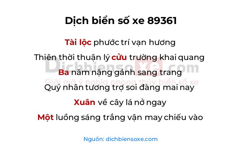 Dịch thơ biển số 89361