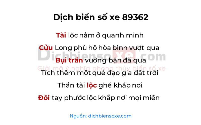 Dịch thơ biển số 89362