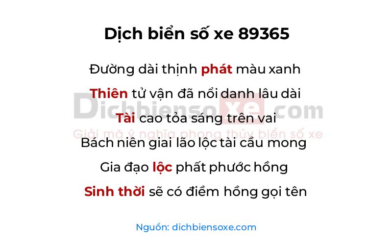 Dịch thơ biển số 89365