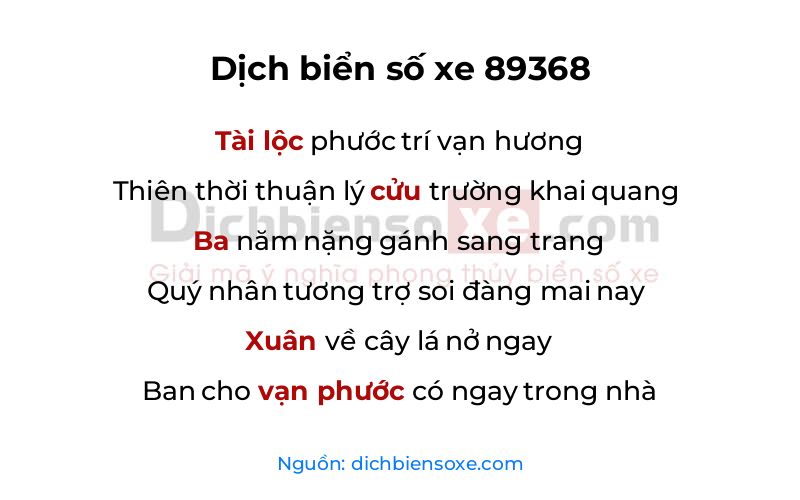 Dịch thơ biển số 89368