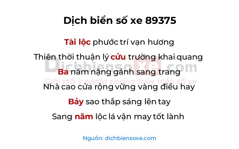 Dịch thơ biển số 89375
