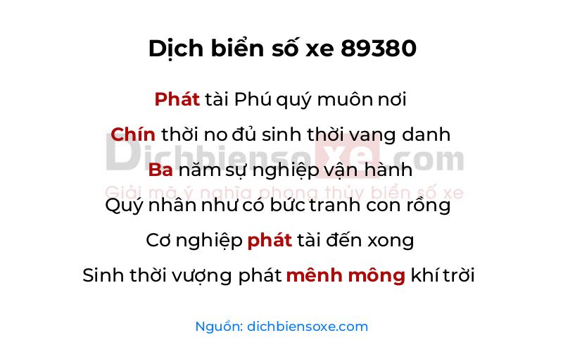 Dịch thơ biển số 89380