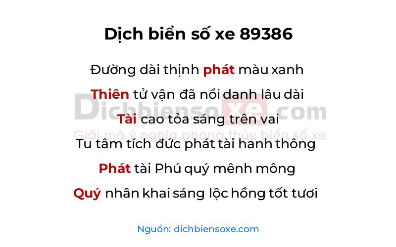 Dịch thơ biển số 89386