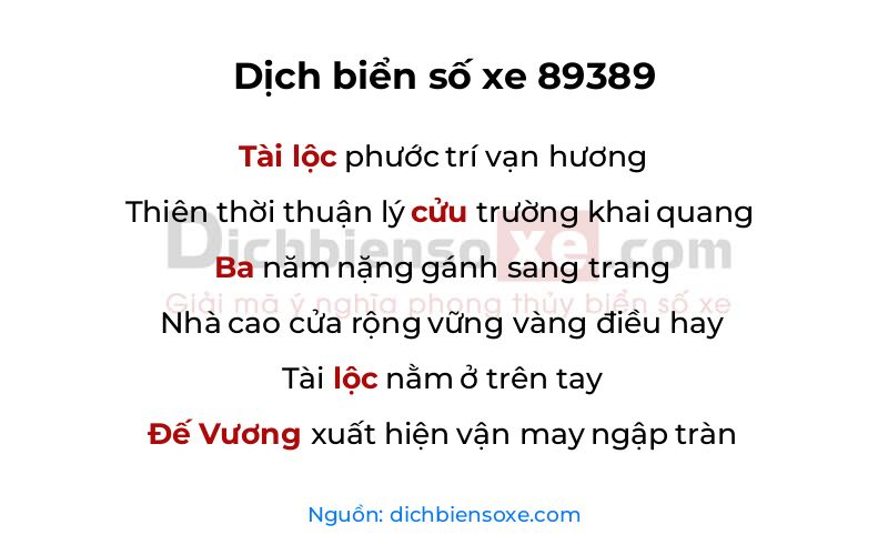 Dịch thơ biển số 89389