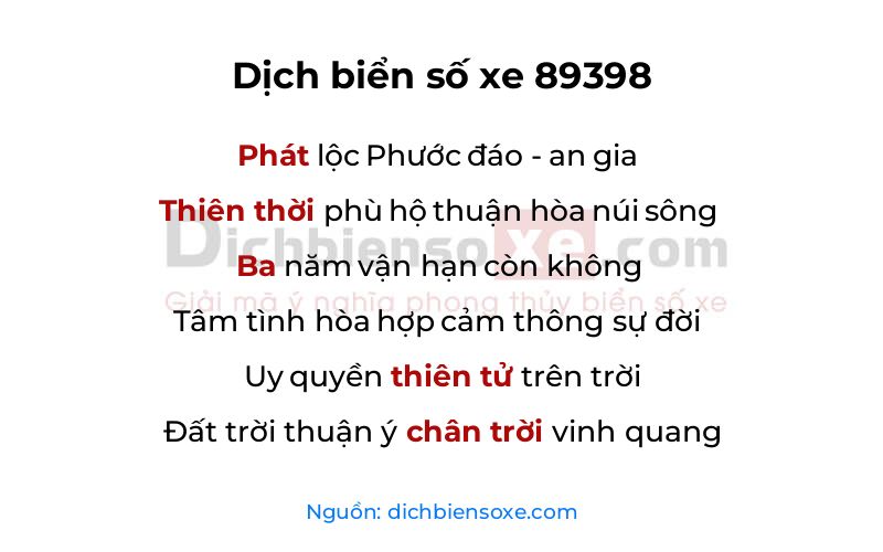 Dịch thơ biển số 89398