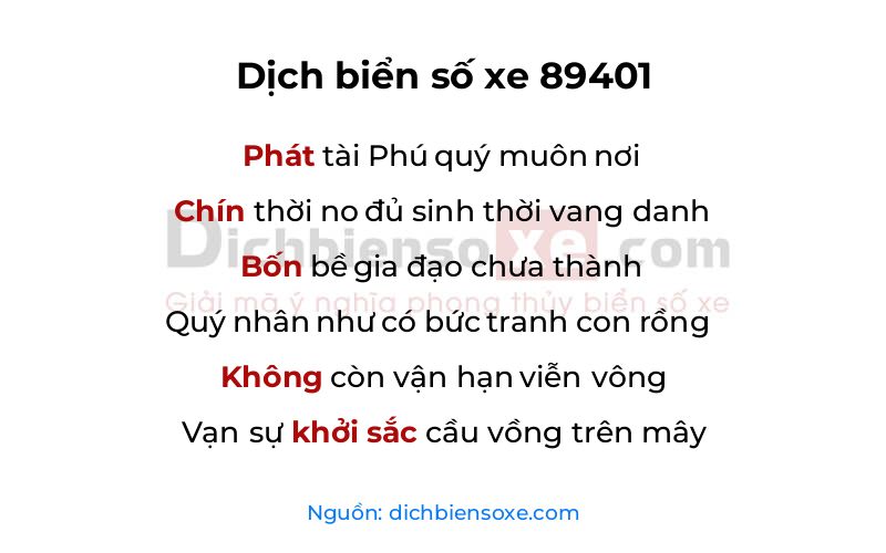 Dịch thơ biển số 89401