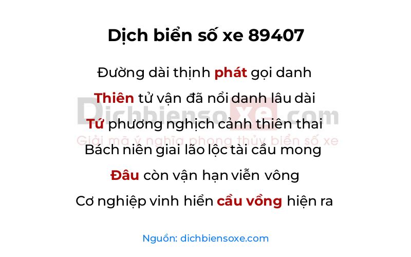 Dịch thơ biển số 89407