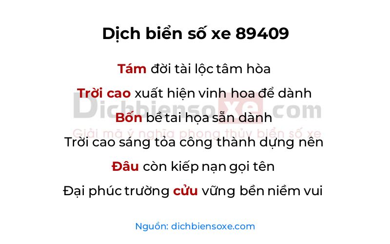 Dịch thơ biển số 89409