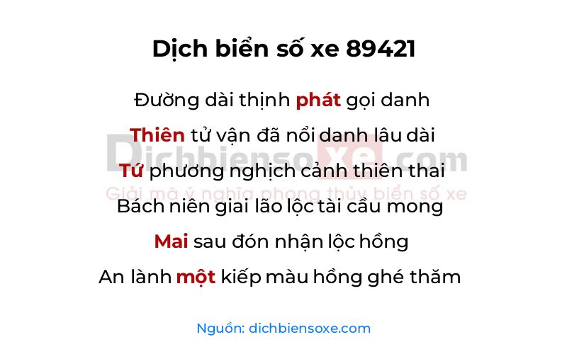 Dịch thơ biển số 89421