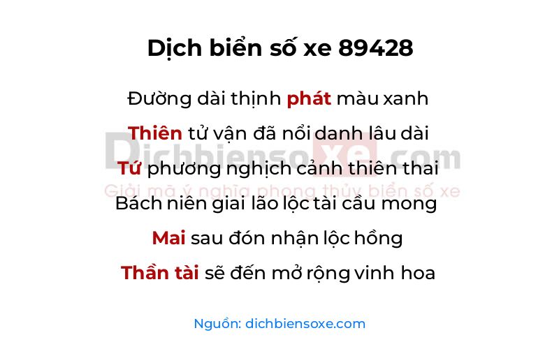 Dịch thơ biển số 89428