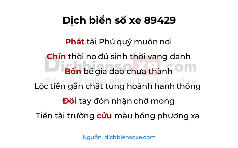 Dịch thơ biển số 89429
