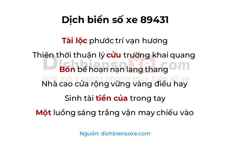 Dịch thơ biển số 89431