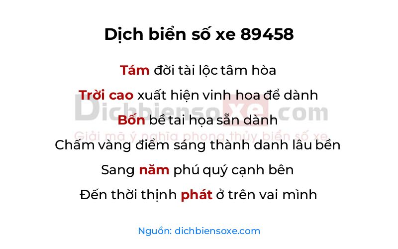 Dịch thơ biển số 89458