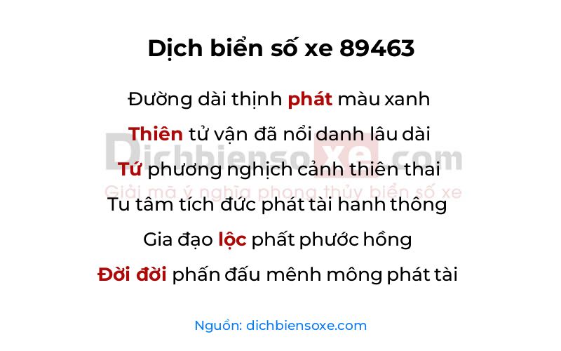 Dịch thơ biển số 89463