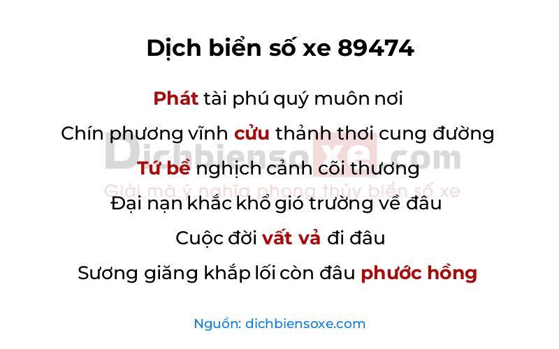 Dịch thơ biển số 89474