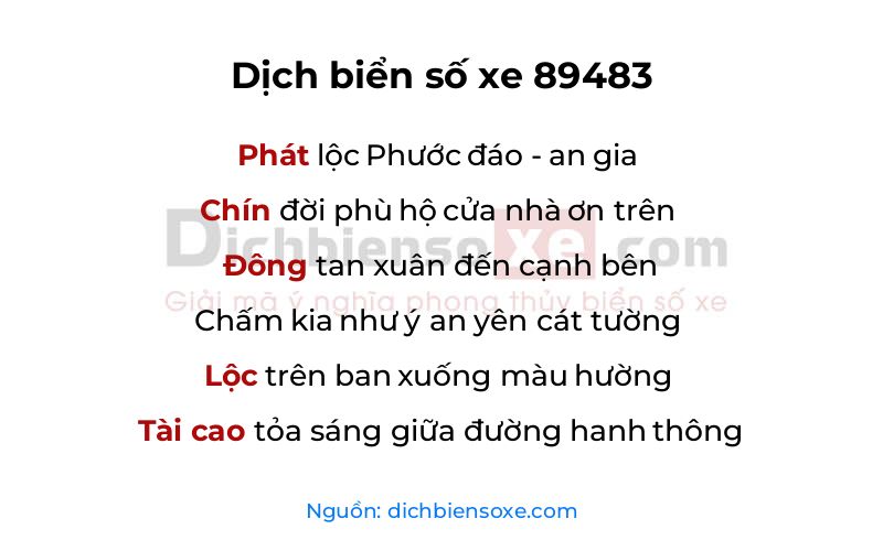 Dịch thơ biển số 89483