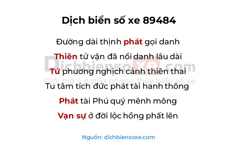 Dịch thơ biển số 89484