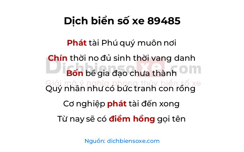 Dịch thơ biển số 89485