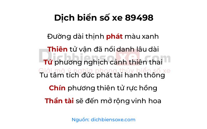 Dịch thơ biển số 89498