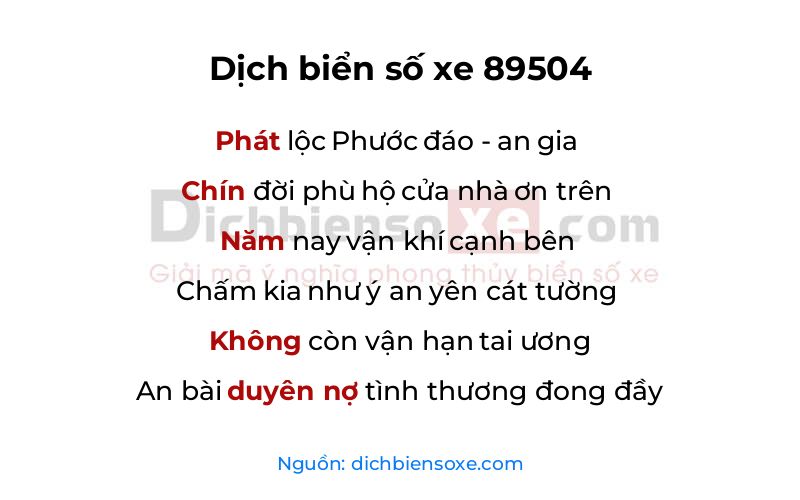 Dịch thơ biển số 89504