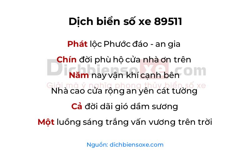 Dịch thơ biển số 89511
