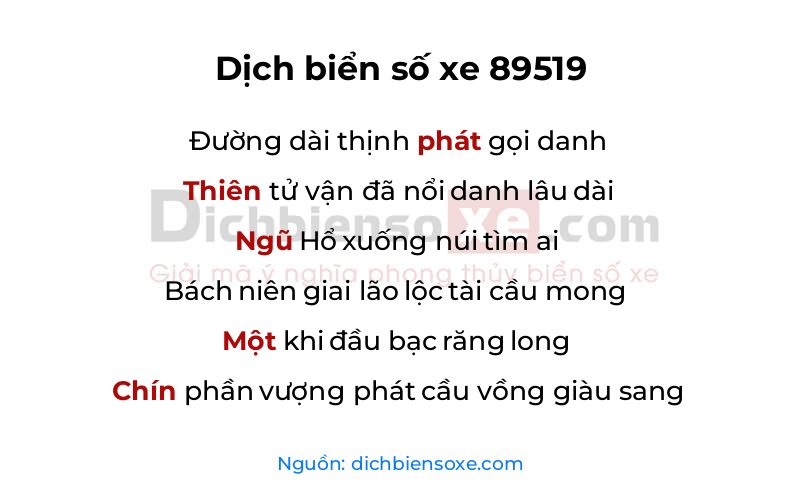 Dịch thơ biển số 89519