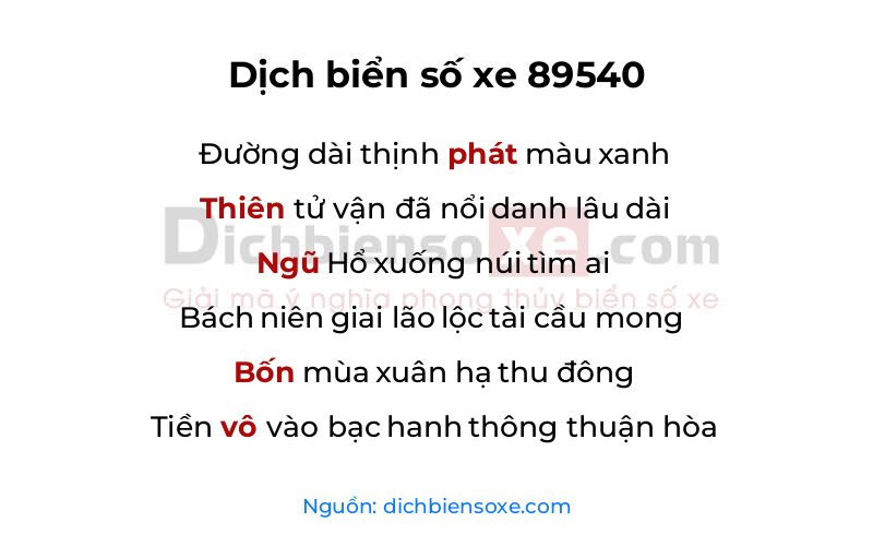 Dịch thơ biển số 89540