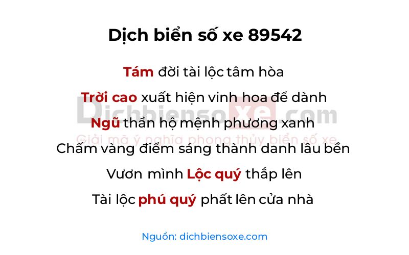 Dịch thơ biển số 89542