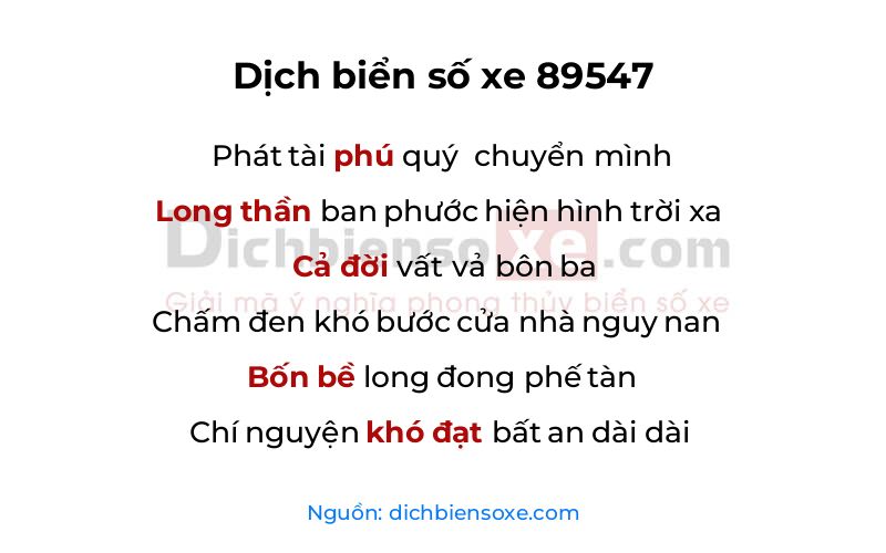 Dịch thơ biển số 89547