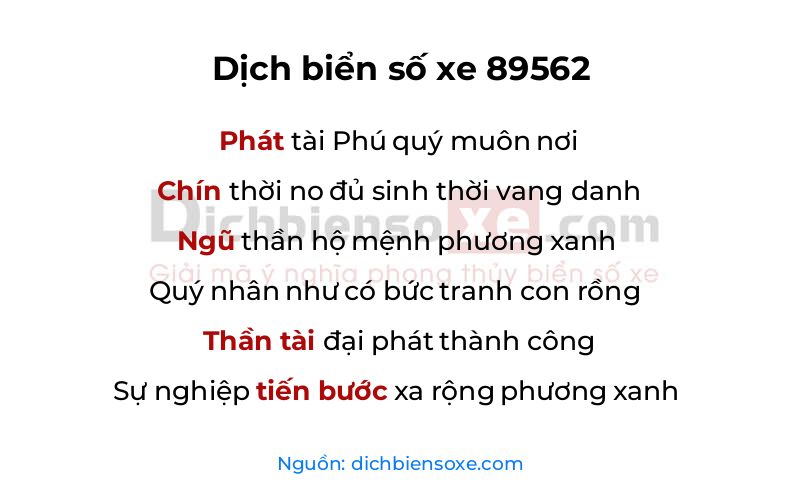 Dịch thơ biển số 89562