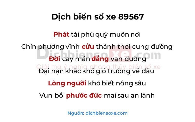 Dịch thơ biển số 89567