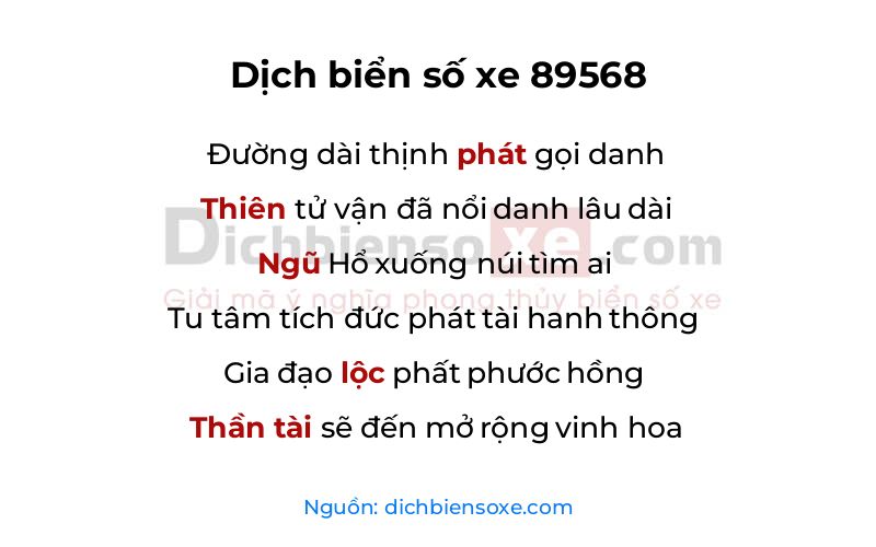 Dịch thơ biển số 89568