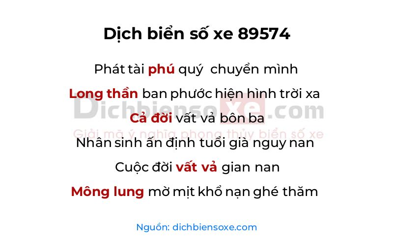 Dịch thơ biển số 89574