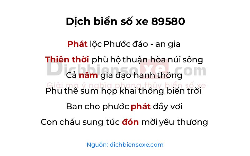 Dịch thơ biển số 89580