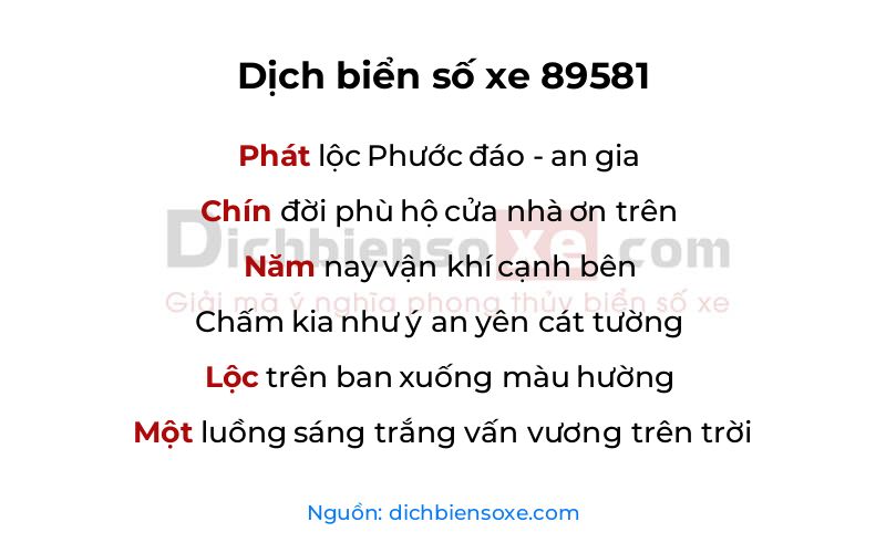 Dịch thơ biển số 89581