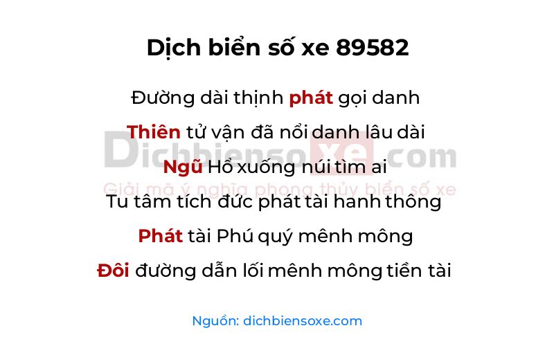 Dịch thơ biển số 89582