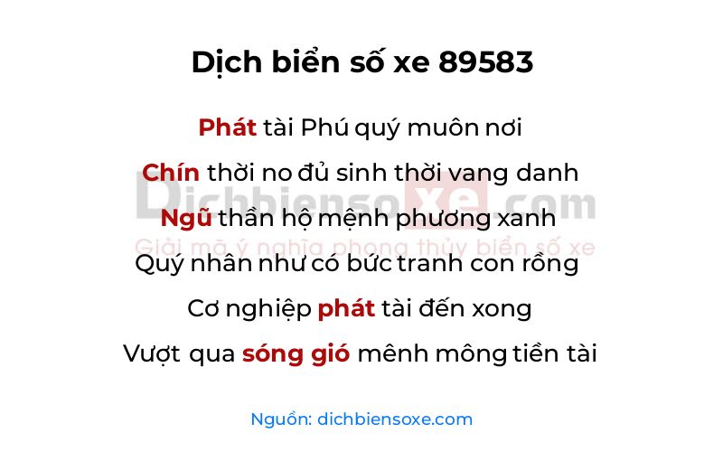 Dịch thơ biển số 89583