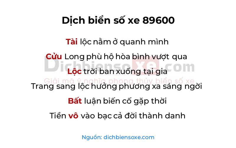 Dịch thơ biển số 89600