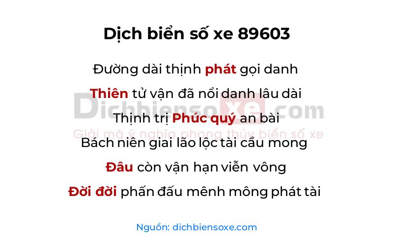 Dịch thơ biển số 89603