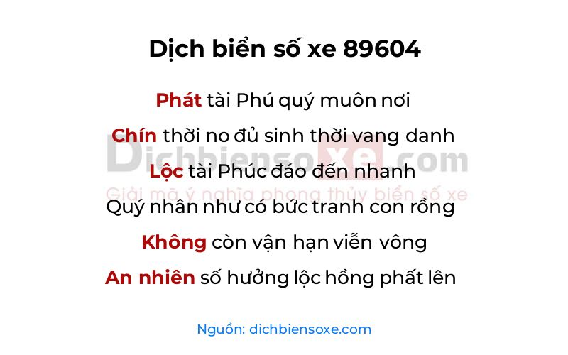 Dịch thơ biển số 89604