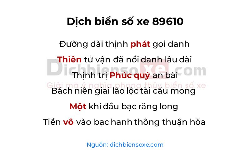 Dịch thơ biển số 89610