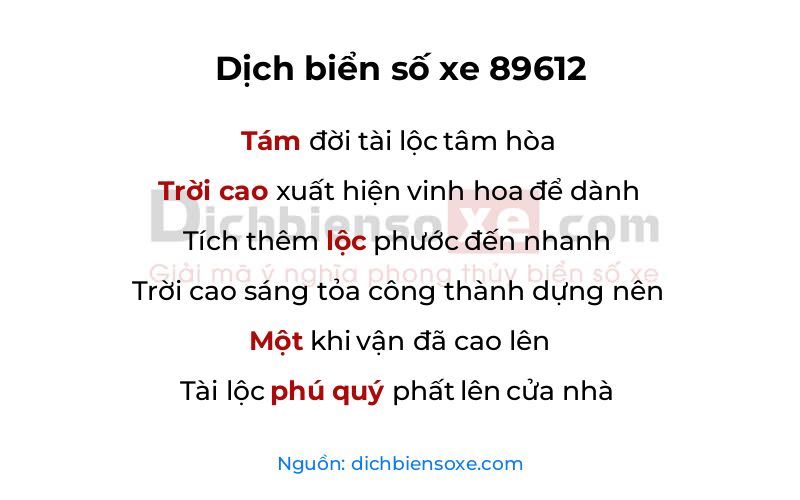 Dịch thơ biển số 89612