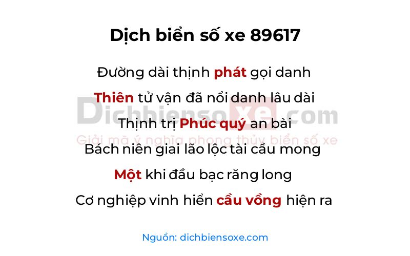 Dịch thơ biển số 89617