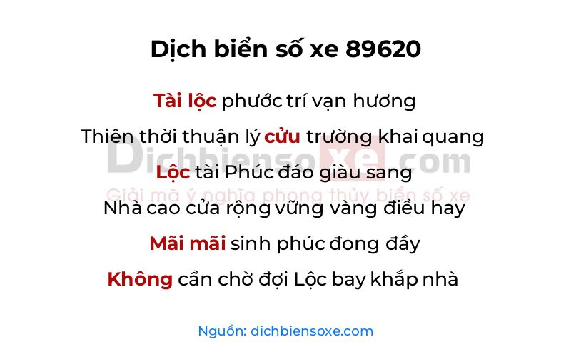 Dịch thơ biển số 89620
