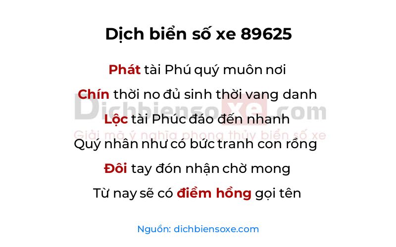 Dịch thơ biển số 89625